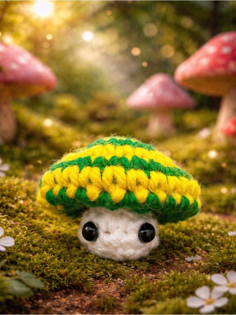 Crochet Green and Yellow Popping Mushroom